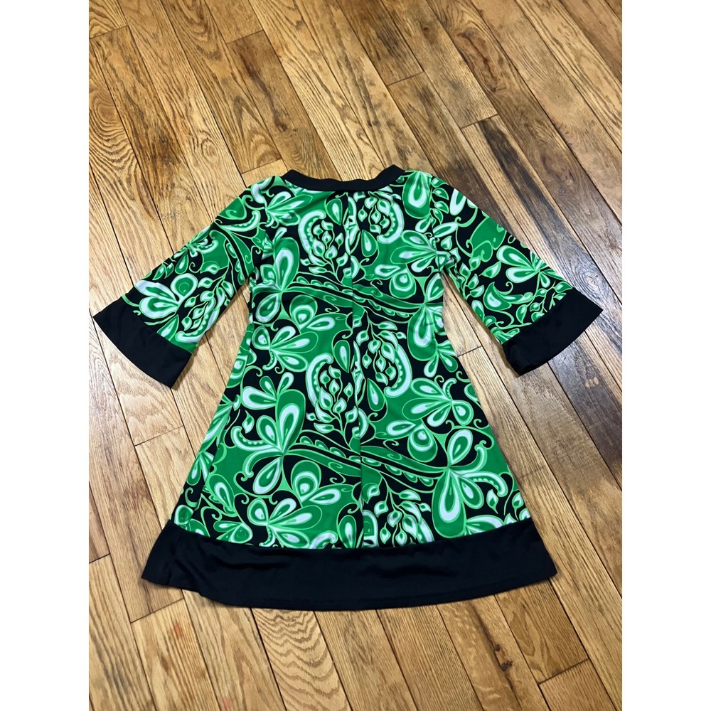 Y2K Wet Seal Green‎ Floral Paisley Mini Dress 3/4 Sleeve Tie Waist Party Cute - Picture 2 of 6